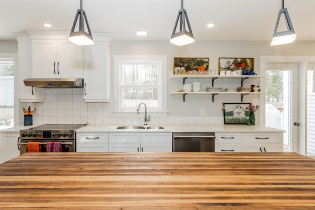 white kitchen butcher block