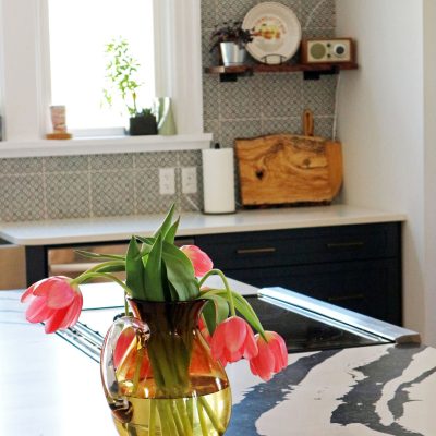 bold black and white swirls on countertop