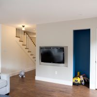inset tv blue built-in fire wood storage