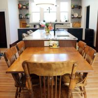 antique dining set and kitchen island